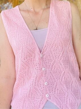 Vintage Kenneth Too Pastel Pink Knit Vest M Granny Cottagecore Knitwear